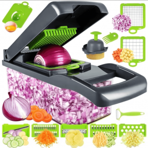 B BARTANS 16-in-1 Food Dicer, Slicer, Shredder, Chopper for Vegetables with Stainless Steel Blades