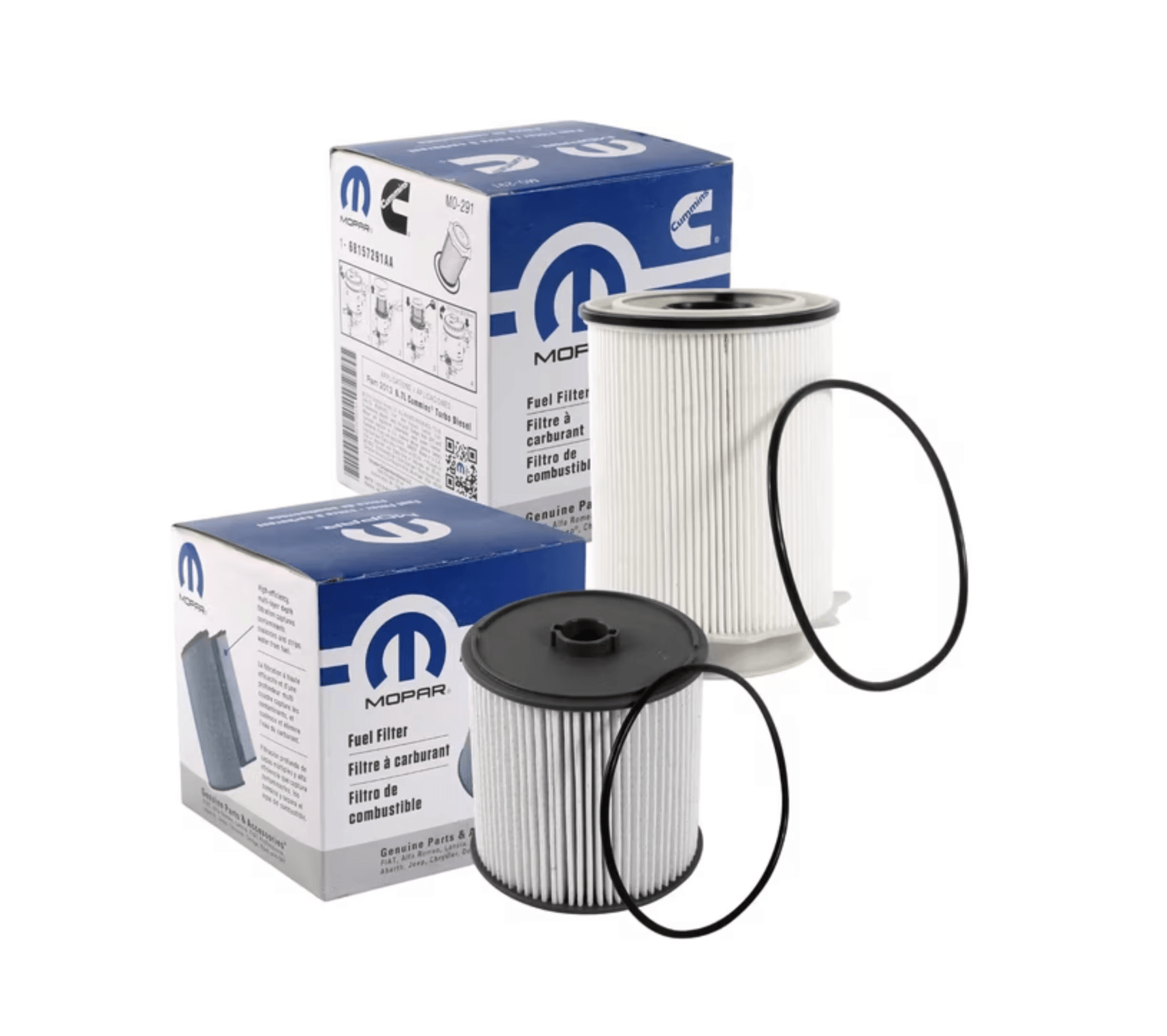 Fuel Filters 68157291AA and 68436631AA for a 2019-2024 Ram Truck 6.7L Cummins Diesel